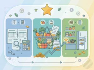 illustration showing practical ways to save money on groceries