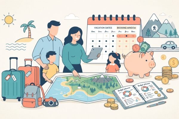 illustration showing how to plan a family vacation on a budget