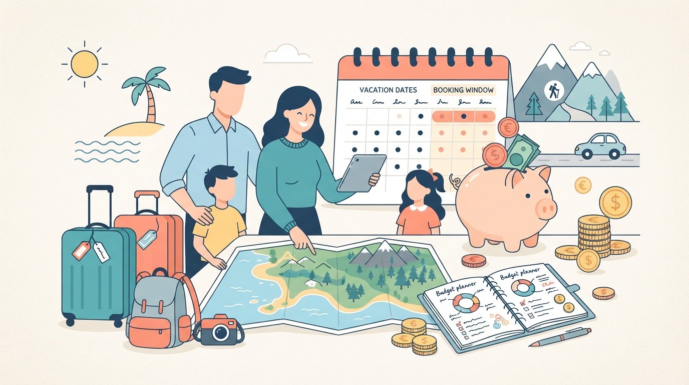 illustration showing how to plan a family vacation on a budget