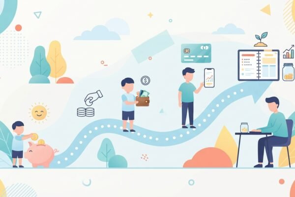 illustration showing how to teach kids about money at every age