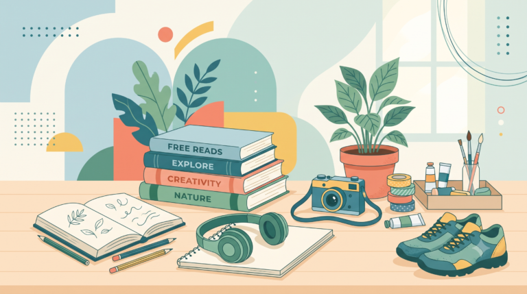 illustration showing cheap hobbies and free activities for enjoyable leisure time