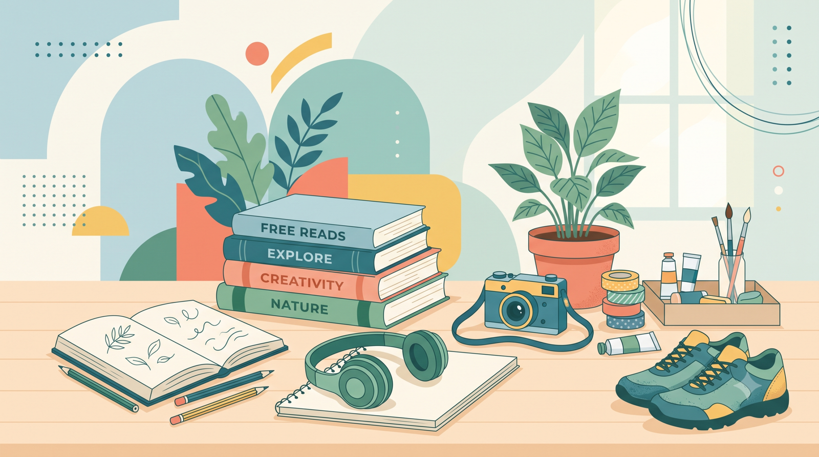 illustration showing cheap hobbies and free activities for enjoyable leisure time