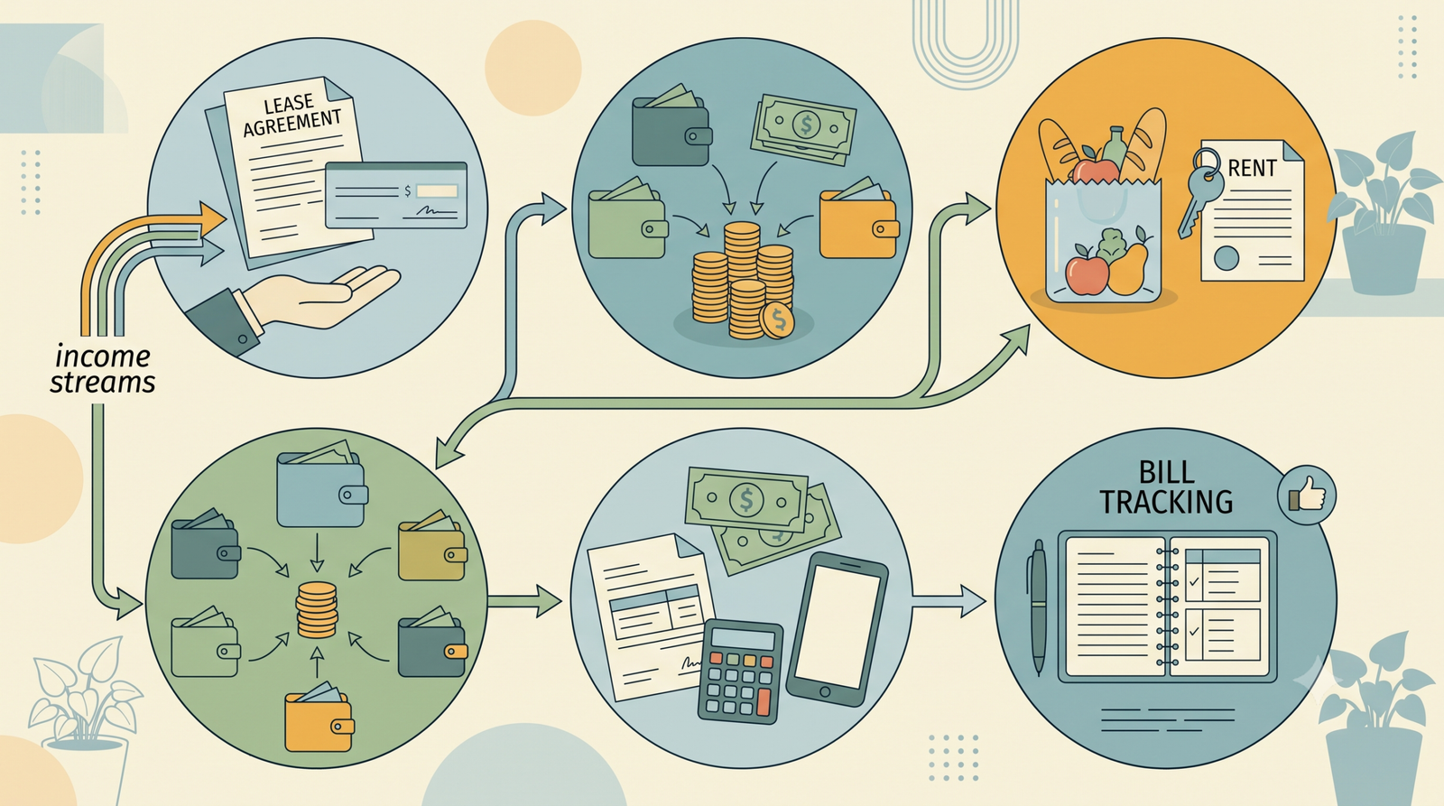 illustration showing roommates sharing rent and household expenses fairly