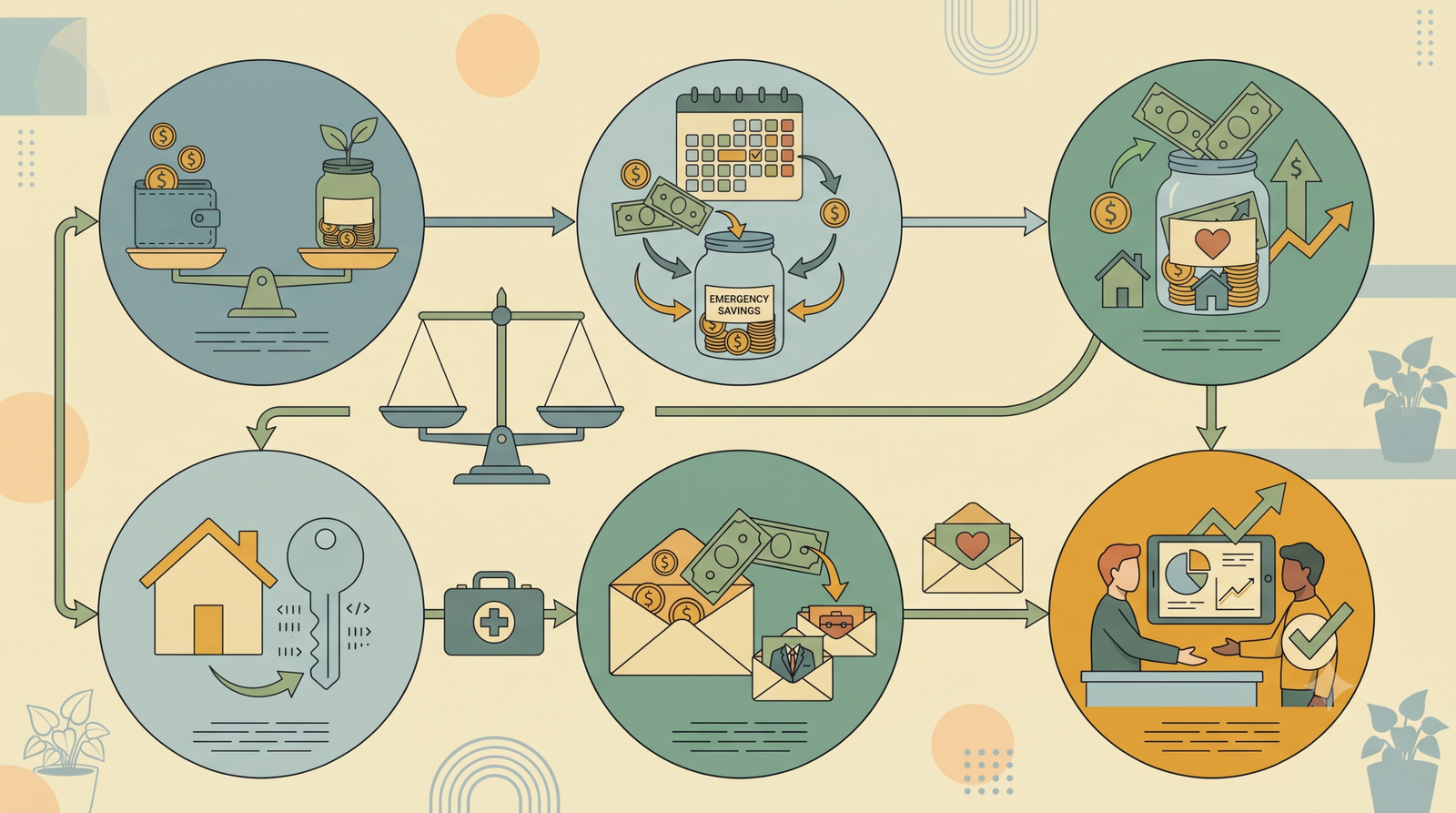 illustration representing a healthy money mindset and balanced financial habits