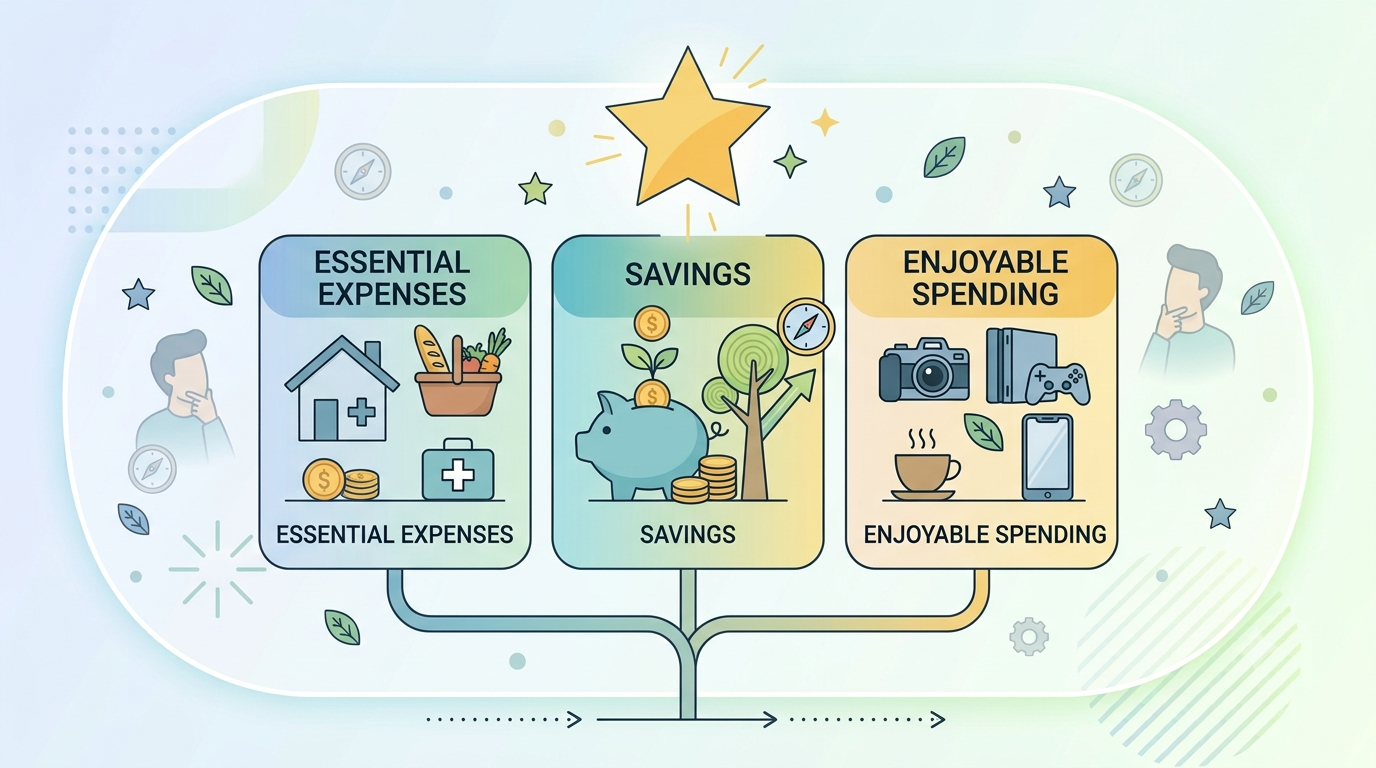 illustration representing frugal living tips and intentional spending