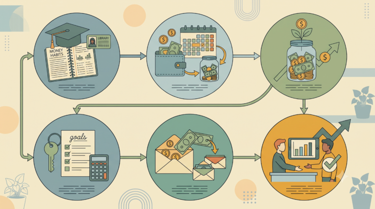 illustration representing good money habits for young adults before graduation
