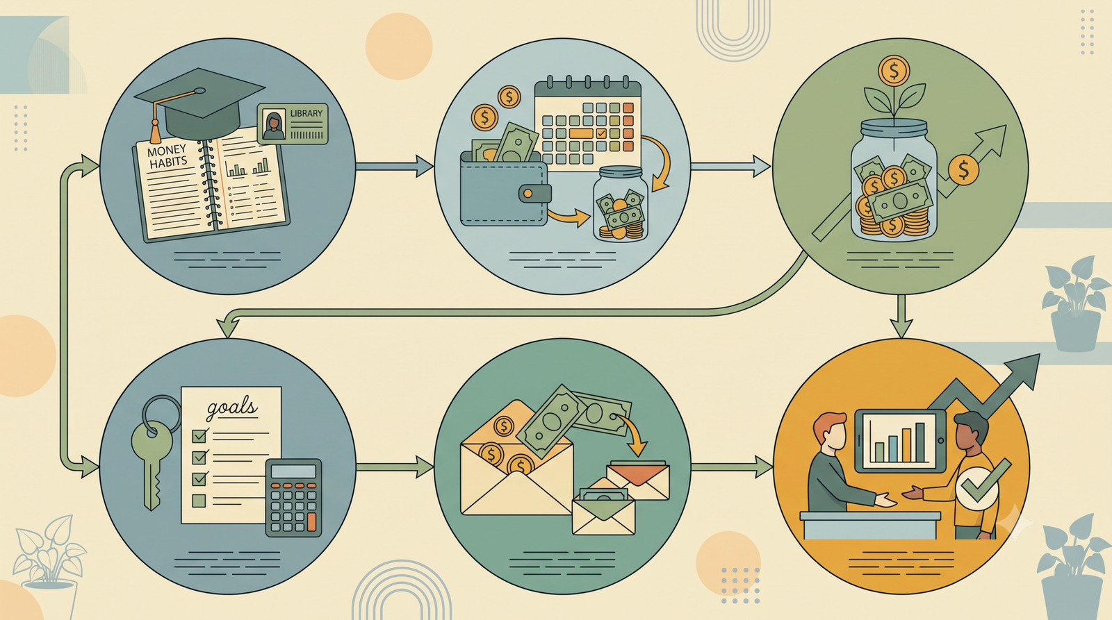 illustration representing good money habits for young adults before graduation