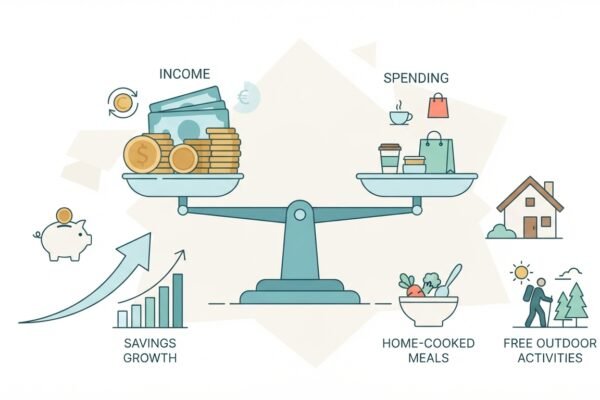 illustration showing how to live below your means with intentional spending