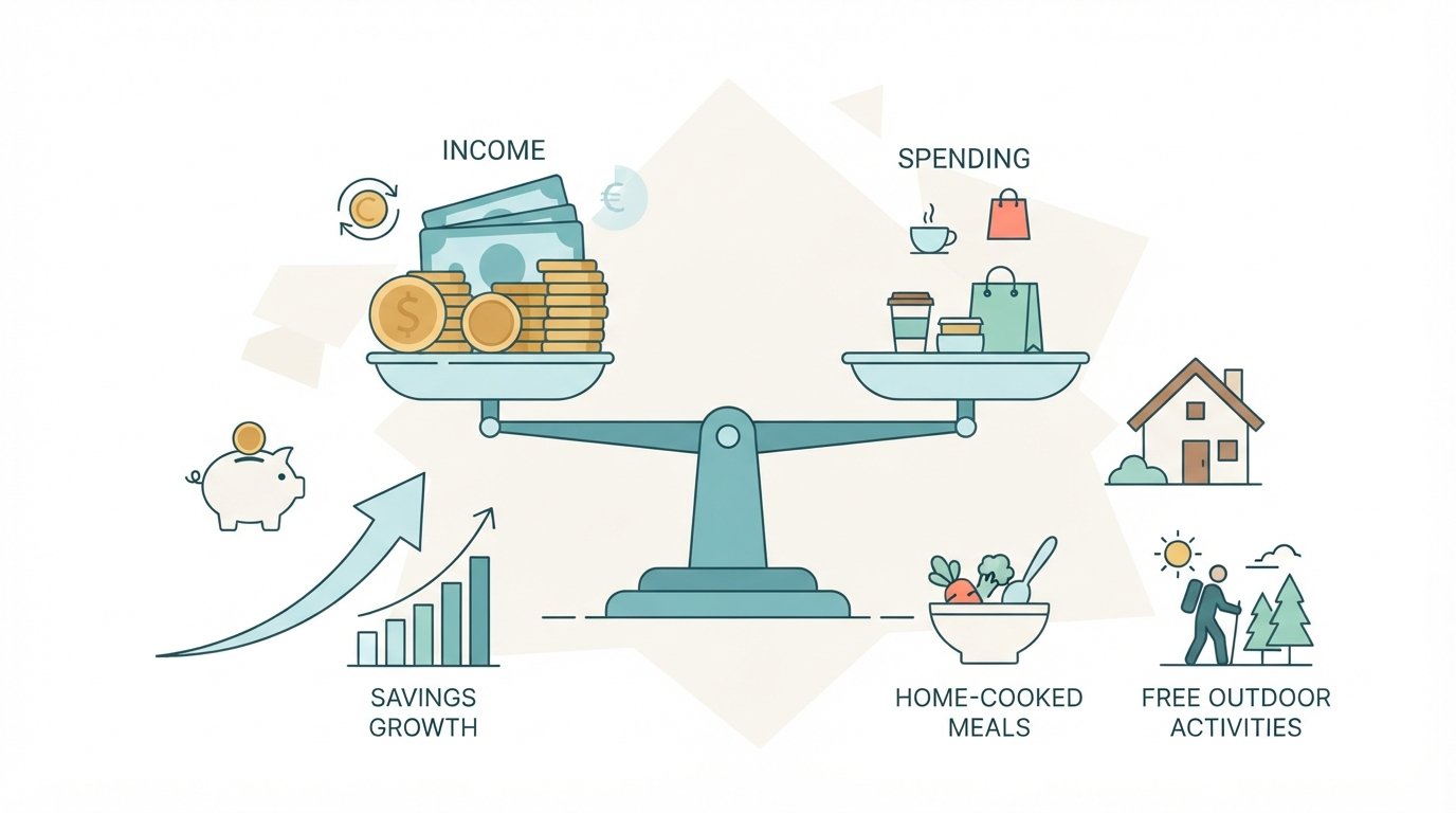 illustration showing how to live below your means with intentional spending
