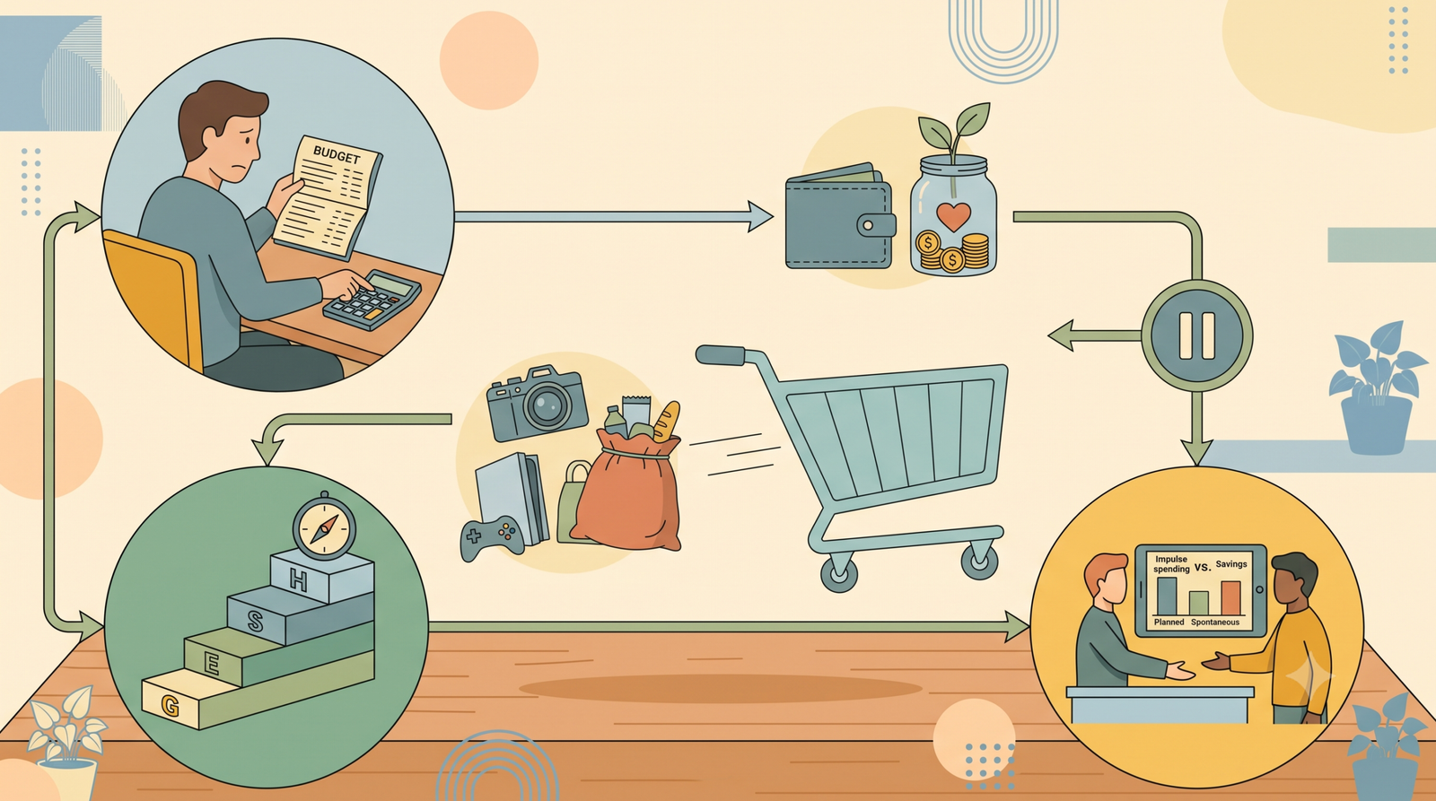 illustration representing impulse spending triggers and better purchasing decisions