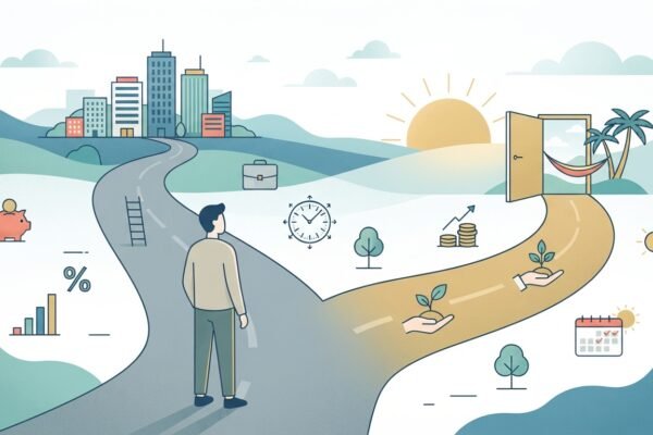 illustration showing the path to financial independence and the FIRE movement